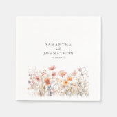 ピーチワイルドフラワーフローラウォーター結婚カラー スタンダードカクテルナプキン (正面)