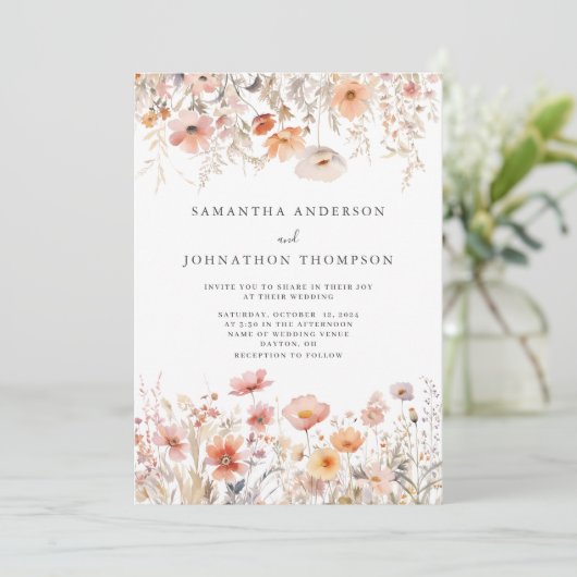 ピーチワイルドフラワーフローラ結婚式招待状 招待状 (スタンド正面)