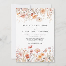 ピーチワイルドフラワーフローラ結婚式招待状 招待状