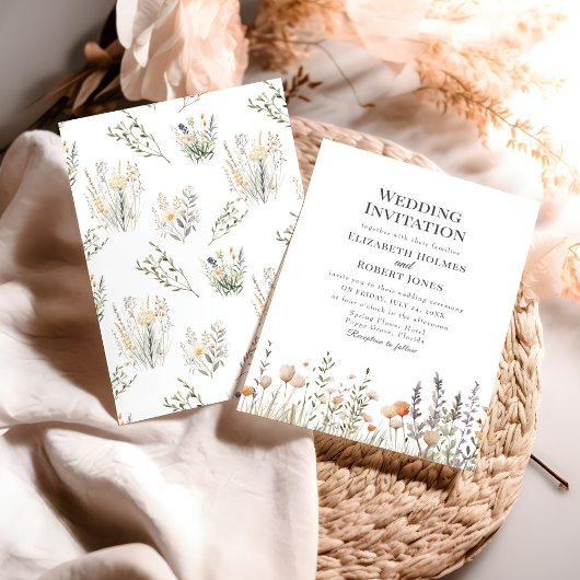 ピーチワイルドフラワーメドウウェディング招待 招待状