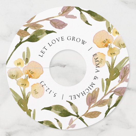 ピーチヴィンテージウォーターカラーフローラワイングラスラベル ワイングラスタグ (正面)