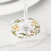 ピーチヴィンテージウォーターカラーフローラワイングラスラベル ワイングラスタグ (クローズアップ)