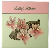 ピーチヴィンテージオーキッドボタニカルイメージモノグラム タイル (正面)