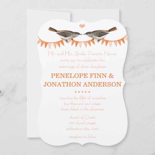 ピーチヴィンテージバードバンティング結婚式招待状 招待状 (正面)