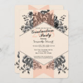 ピーチヴィンテージフローラとストライプ 招待状 (正面/裏面)