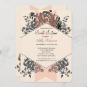ピーチヴィンテージフローラとストライプ 招待状 (正面/裏面)