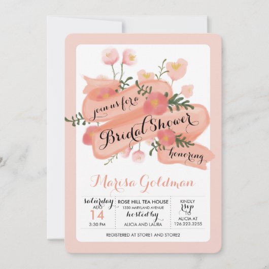 ピーチヴィンテージフローラバナーブライダルシャワー 招待状 (正面)