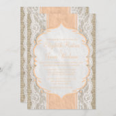 ピーチヴィンテージリネンバーラップレース結婚式招待状 招待状 (正面/裏面)