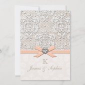 ピーチヴィンテージレース&パールズグラモ結婚ールズ 招待状 (裏面)