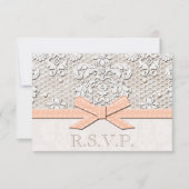 ピーチヴィンテージレースRSVP結婚の応答カード 出欠カード (正面)