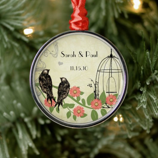 ピーチヴィンテージ新婚初めてのクリスマスバードケージ メタルオーナメント (ツリー)
