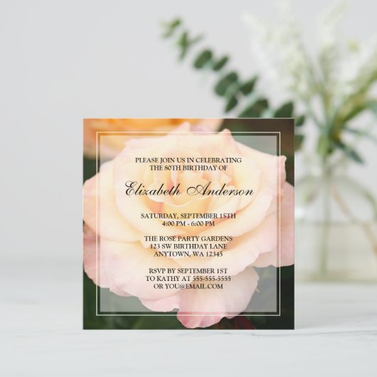 ピーチー·ピンク·ローズ·フラワー80歳の誕生日パーティー 招待状 (スタンド正面)