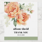 ピーチ付きブランチはっきりしたバラ結婚タイポグラフィ ワインラベル (シングルラベル)