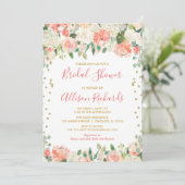 ピーチ及び金ゴールドグリッターフローラブライダルシャワー 招待状 (スタンド正面)