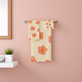 ピーチ名門私立校風のオレンジヒッパイフラワー バスタオルセット