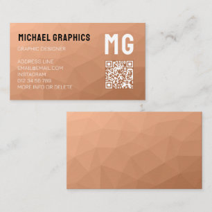 ピーチ幾何学メッシュパターンQRコードモノグラム 名刺
