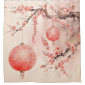 ピーチ日本のランタン桜花 シャワーカーテン (正面)