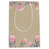 ピーチ春ウォーターカラーチューリップブライダルシャワーパーティー ミディアムペーパーバッグ (正面)