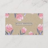 ピーチ春ウォーターカラーチューリップ素朴クラフトシック 名刺 (正面)