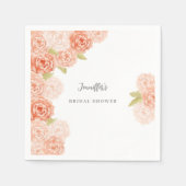 ピーチ水彩フローラブライダルシャワー スタンダードカクテルナプキン (正面)