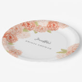 ピーチ水彩フローラブライダルシャワー ペーパープレート (アングル)