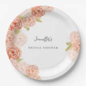 ピーチ水彩フローラブライダルシャワー ペーパープレート (正面)