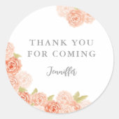 ピーチ水彩フローラブライダルシャワー ラウンドシール (正面)