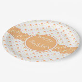 ピーチ水玉模様パターン（の模様が）ある紙誕生日プレート ペーパープレート (アングル)