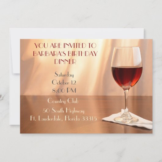 ピーチ洗練された赤ワインの誕生日招待状 招待状 (正面)