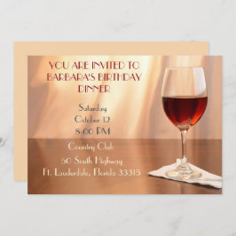 ピーチ洗練された赤ワインの誕生日招待状 招待状