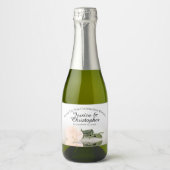 ピーチ淡い色のバラクラッシー結婚ズサンキューミニ スパークリングワインラベル (正面)