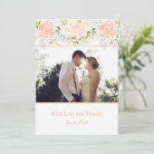 ピーチ淡い色のバラグリーンリー写真サンキューカード サンキューカード (スタンド正面)