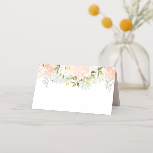 ピーチ淡い色のバラズブークスウィズグリーンリー プレイスカード (正面)