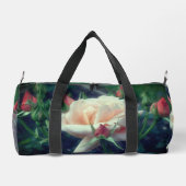 ピーチ淡い色のバラフラワー自然パーソナライズされた ダッフルバッグ (裏面)