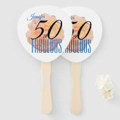 ピーチ淡い色のバラ50アンドファブラス誕生日 ハンドファン (正面&裏面)