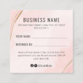 ピーチ淡い色のーのピンクと金ゴールド水色紹介カード スクエア名刺 (裏面)