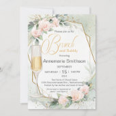 ピーチ淡い色のーのピンクの花ブランチと泡立つシャワー 招待状 (正面)