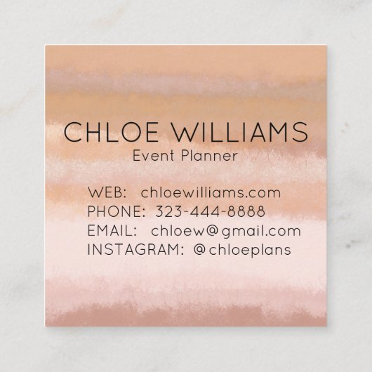 ピーチ淡い色の抽象芸術水の色テクスチャ付きストライプ スクエア名刺 (裏面)