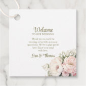 ピーチ淡い色の&赤面ピンクフローラ結婚ズ・ウェルカム フェイバータグ (正面)