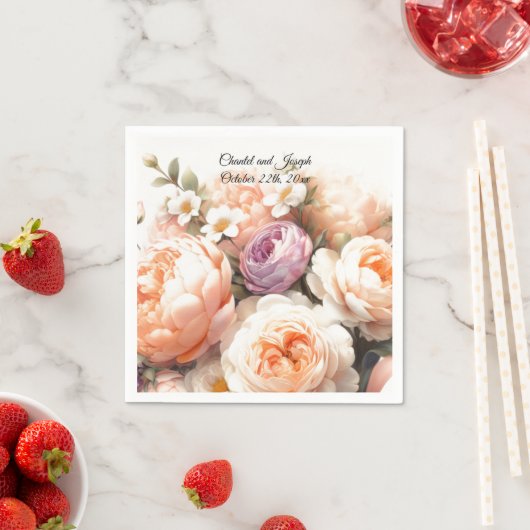 ピーチ牡丹とバラ結婚ズ紙ナプキンス スタンダードカクテルナプキン (インサイチュ)