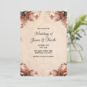 ピーチ牡丹の花ヴィナージ素朴ズ結婚 招待状 (スタンド正面)