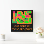 ピーチ状頭が切れるのオレンジと石灰色のピンクの黒 スクエア壁時計 (ホーム)