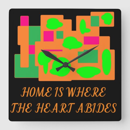 ピーチ状頭が切れるのオレンジと石灰色のピンクの黒 スクエア壁時計 (正面)