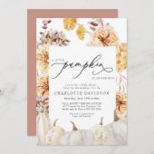 ピーチ秋パンプキンフローラボホニュートラルベビーシャワー 招待状 (正面/裏面)