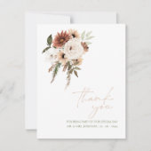 ピーチ素朴オリーブグリーンフローラ結婚ズ サンキューカード (正面)