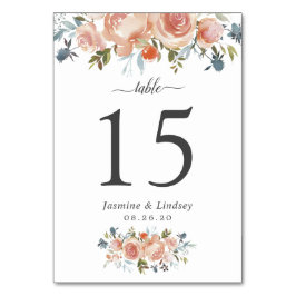 ピーチ素朴オレンジウォーターカラーフローラ結婚ズ テーブルナンバー
