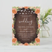 ピーチ素朴コーラルフローラグリーンリー秋の結婚式 招待状 (スタンド正面)