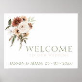ピーチ素朴テラコッタグリーンフローラウェルカムサイン ポスター (正面)