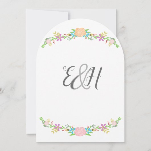 ピーチ素朴ピンクアクアダイカットガーランド結婚ズ 招待状 (裏面)