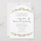 ピーチ素朴ピンクアクアダイカットガーランド結婚ズ 招待状 (正面)